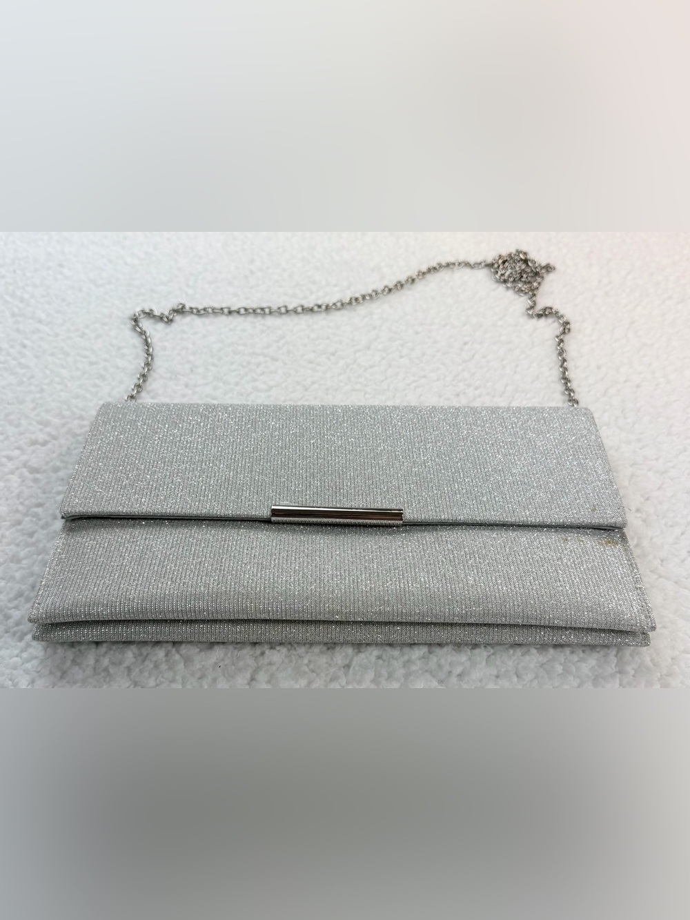(VTG) LA REGALE • Silver Sparkly Glitter Evening Clutch w/ Chain Strap, OS - Picture 7 of 16
